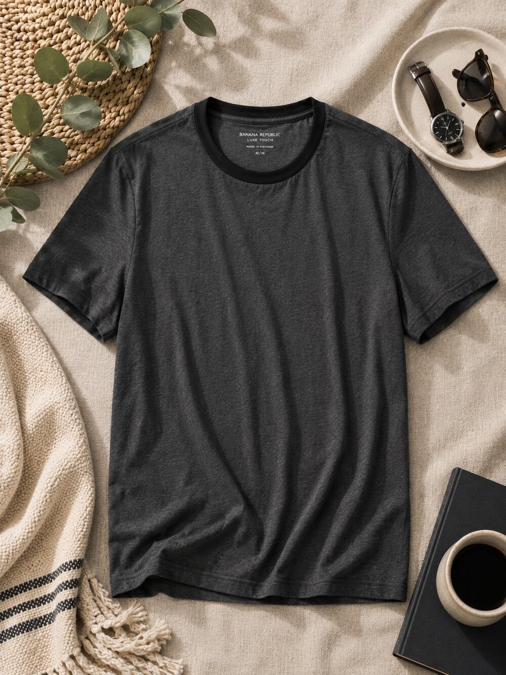 Daniel Buchler Men's Pima Cotton Crew Neck T-Shirt Gray Short Sleeve Normcore L